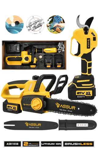 Assur Profesyonel 21V Çift Akülü Ağaç Kesme Budama Hızar Testere ve Budama Makası