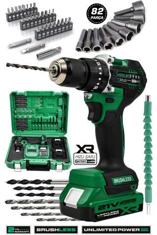 Assur 21V Bakır Sargı Kömürsüz Motor Çelik Mandren Darbeli Şarjlı Matkap Akülü Vidalama