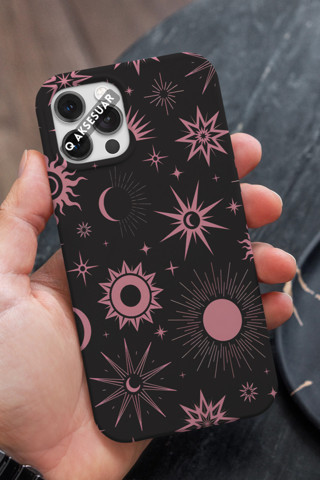 Q Aksesuar Samsung Galaxy M33 Uyumlu Pembe Yıldıız Tasarımlı Premium Telefon Kılıfı