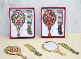 Çiçekli Ayna Ve Tarak Seti Küçük Boy 