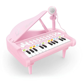 Welcomein Oyuncak 24 Tuşlu Mp3 Çalar Özellikli Mikrofonlu Mini Piyano-Pembe 4 Farklı Tonlu Taşınabilir Mini Piyano