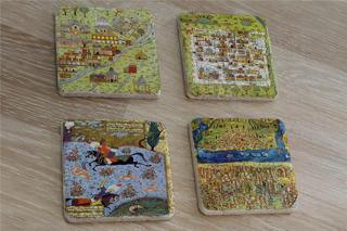 Matrakçı Nasuh Minyatürleri Doğal Taş Bardak Altlığı 4'lü set - Natural Stone Coasters