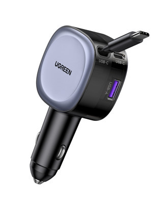 UGREEN 75W 2 Portlu USB-C Kablolu Araç İçi Şarj Cihazı Çakmaklık Adaptörü, 55653