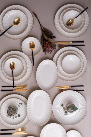 Kütahya Porselen Bone Luz Form Yemek Takımı Altın 27 Parça 6 Kişilik