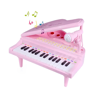 Welcomein 31 Tuşlu Mp3 Çalar Özellikli Mini Oyuncak Piyano Mikrofonlu Ayaklı Piyano Pembe
