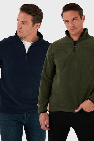 Buratti Slim Fit Yarım Fermuarlı Dik Yaka 2'li Paket Erkek Polar 5906003S2 HAKİ-LACİVERT