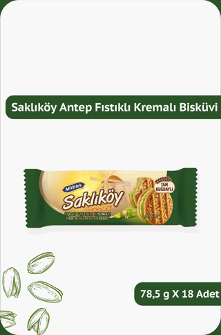 Ülker SAKLIKÖY Antep Fıstıklı Kremalı Bisküvi - 78.5 gram - 18 Adet