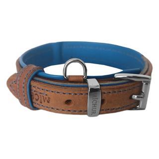 Markapet Lüks Deri Köpek Boyun Tasması 2,5x30-38 cm Mavi Kahverengi Medium