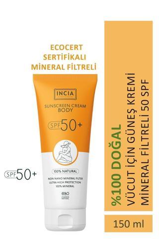 INCIA %100 Doğal Vücut Güneş Kremi Leke Karşıtı Mineral Filtreli Yüksek Koruma SPF 50+ UVA UVB 150 ml