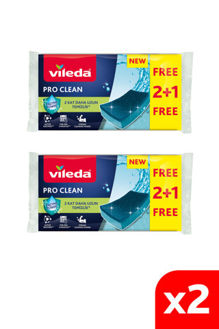 Vileda 2 Paket 3'lü Pro Clean Düz Bulaşık Süngeri 