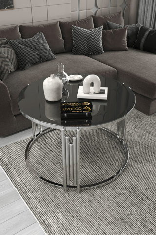 Home Plus Mobilya Piyano Gümüş Füme Tekli Orta Sehpa Takımı