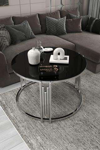 Home Plus Mobilya Piyano Gümüş Siyah Tekli Orta Sehpa Takımı