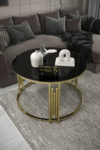 Home Plus Mobilya Piyano Gold Siyah Tekli Orta Sehpa Takımı