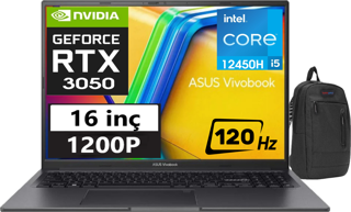 Asus Vivobook 16X 12.Nesil Core i5 12450H 24gb 512gb SSD RTX3050 16" 120Hz" WIN11Home WUXGA K3605ZC-N1012W18+ZettaÇanta