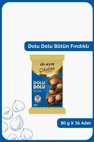 DOLU DOLU %32 Bütün Fındıklı Sütlü Çikolata - 80 gram - 36 Adet