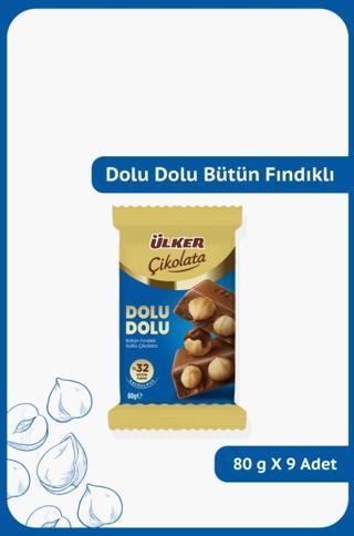 DOLU DOLU %32 Bütün Fındıklı Sütlü Çikolata - 80 gram - 9 Adet