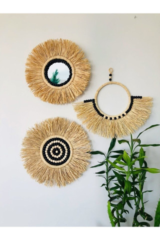 Trend Sende Rafya Ayna Siyah Boncuklu Set