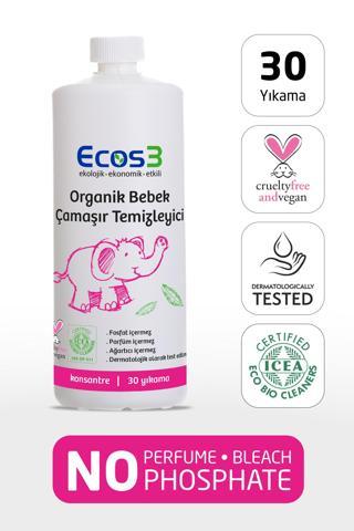 Ecos3 Bebek Çamaşır Deterjanı, Organik & Vegan Sertifikalı, Ekolojik, Kokusuz, Konsantre 30 Yıkama, 1050ml