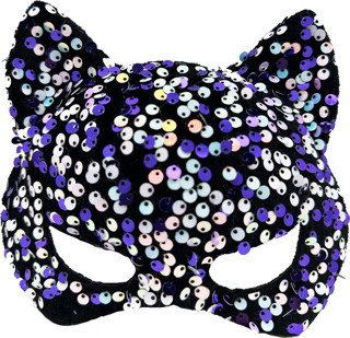 Siyah Kadife Mor Beyaz Pullu Parti Maskesi