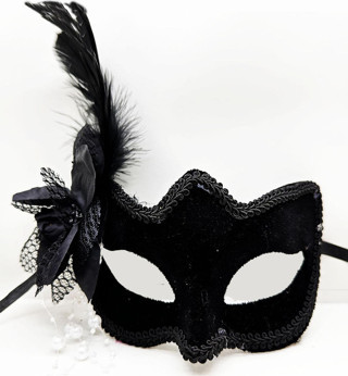 Siyah Süet Yandan Tüylü İncili Parti Maskesi