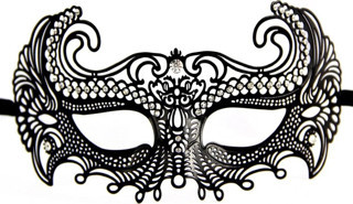 Siyah Lazer Kesim Kristal Taşlı Metal Venedik Maskesi