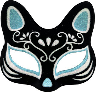 Siyah Süet Gümüş Mavi Simli Kedi Maskesi
