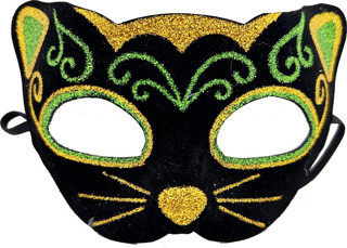 Siyah Kadife Sarı Yeşil Simli Kedi Maskesi