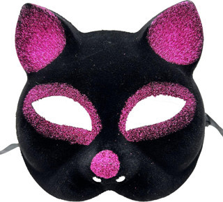 Siyah Fuşya Simli Süet Kedi Maskesi