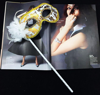 Lüks Taşlı Saplı Balo Maskesi Beyaz Renk 