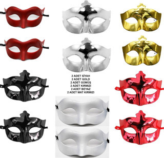 12’li Renkli Parti Maskesi Seti – Siyah, Gold, Gümüş, Kırmızı, Beyaz, Mat Kırmızı