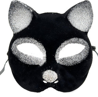 Siyah Gümüş Simli Kedi Maskesi