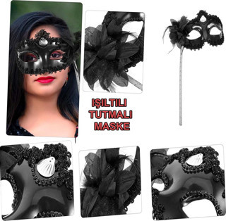 Siyah Işıltılı Tutmalı Fotoğraf Çekimi Maskesi