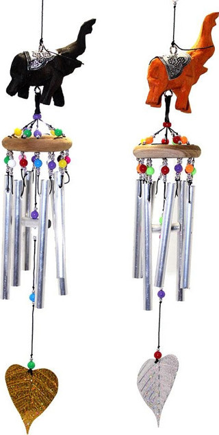 Üstü Ahşap Altı Metal Filli Rüzgar Çanı