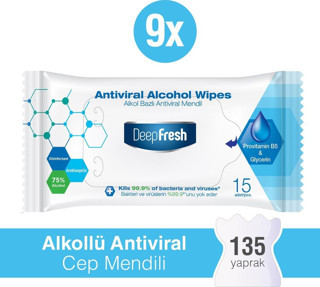 Alkollü Antiviral Islak Cep Mendili 9 x 15 Yaprak