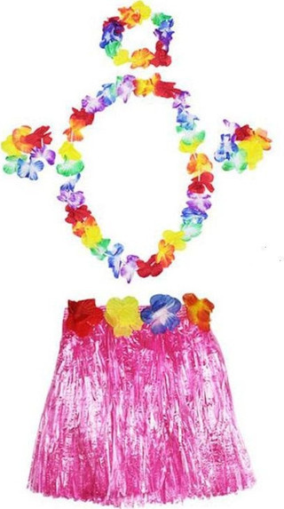 Hawaii  Kolye Etek Taç ve Bileklik Seti Pembe