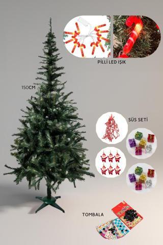 VIP2 Hazır SET 150 cm Yılbaşı Çam Ağacı, Yapay Büyük Noel Ağacı LED Işık Tombala Yeni Yıl Süsleri
