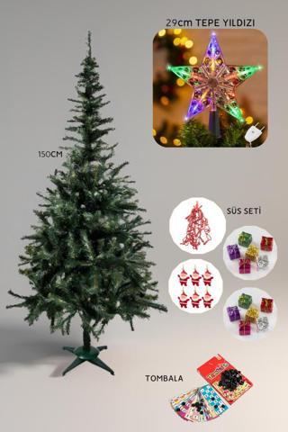 VIP3 Hazır SET 150 cm Yılbaşı Çam Ağacı, Yapay Büyük Noel Ağacı LED Işık Tombala Yeni Yıl Süsleri