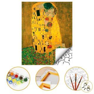Gustav Klimt - Öpücük - Sayılarla Boyama Seti Kasnaklı 40x50cm Boyalar ve Fırçalar Dahil
