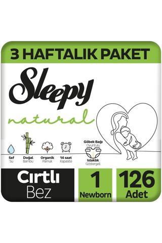 Sleepy Natural Bebek Bezi 1 Numara Yenidoğan 3 Haftalık Paket 126 Adet