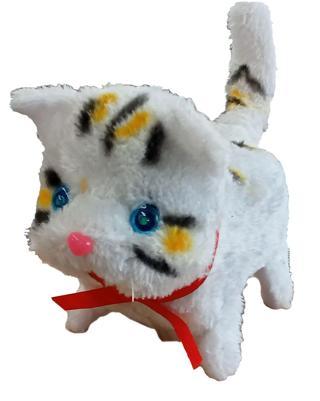 Ct Toys Miyavlayan Beyaz Renk Peluş Kedi  Kuyruk Sallayan Işıklı Sesli Yürüyen - Pil Hediyeli - Pelüş
