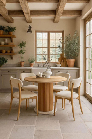 Mobetto Bohem Mutfak Masa Takımı 4 Kişilik Yemek Masa Seti, (Masa+4 Sandalye), İskandinav Masa, Sandalye