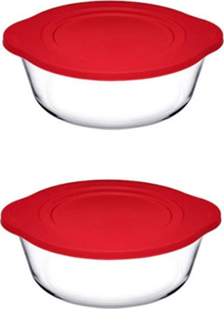 Paşabahçe 59001 Plastik Kapaklı Yuvarlak Borcam Tencere 2100 cc 2 Adet