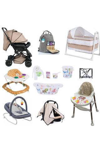 Aldeba Bebek Arabası Beşik Puset Ana Kucağı Çanta Yürüteç Yağmurluk Mama Sandalyesi Küvet Takım 13parça Set