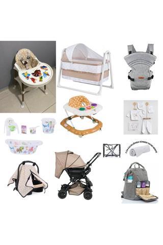 Let's Go Baby 20 Parça Bebek Çeyiz Seti Düzkafa Ystığı Mama Sandalyesi Beşik Küvet Çiftyön Bebek Arabası