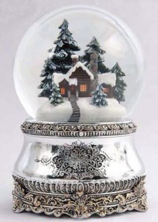 Musicbox House in the Woods Silver Decorative Base Kar Küresi 58002