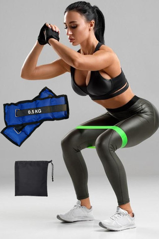 Jet Çantalı Squat Bandı Ve Kum Torbası 0.5Kg Bilek Ağırlığı Seti Pilates Plates Aerobik Direnç Lastiği