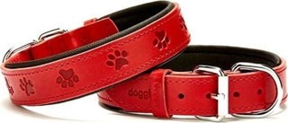 Doggie Comfort Deri Pati Desenli Köpek Boyun Tasması Medium Kırmızı 3x42-50 Cm
