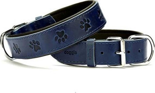 Doggie Comfort Deri Pati Desenli Köpek Boyun Tasması Medium Mavi 4x52-60 Cm