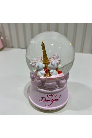 Taşmeran Paris Eyfel Kulesisevgili Ayıcıklı Işıklı Müzikli Orta Boy Kar Küresi Tky0402