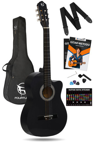 Fourtune Luca CW-200BK Siyah Kesik Kasa Klasik Gitar Seti 4/4 Sap Ayarlı (Cutaway)